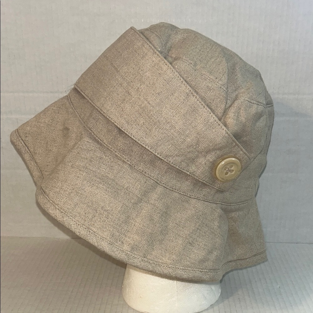 Summer Tompkins Beige Bucket Hat with Button Detail